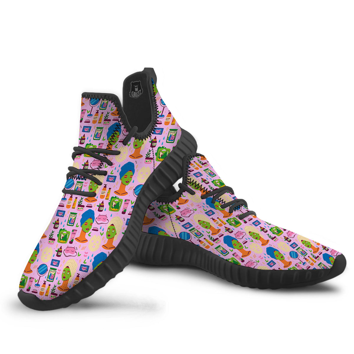 Skin Care And Face Care Print Pattern Black Walking Shoes-grizzshop