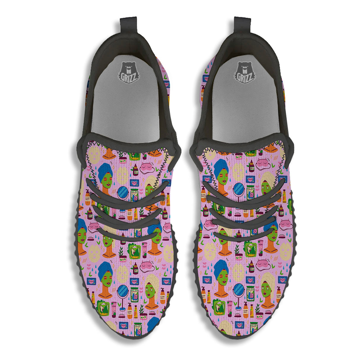 Skin Care And Face Care Print Pattern Black Walking Shoes-grizzshop