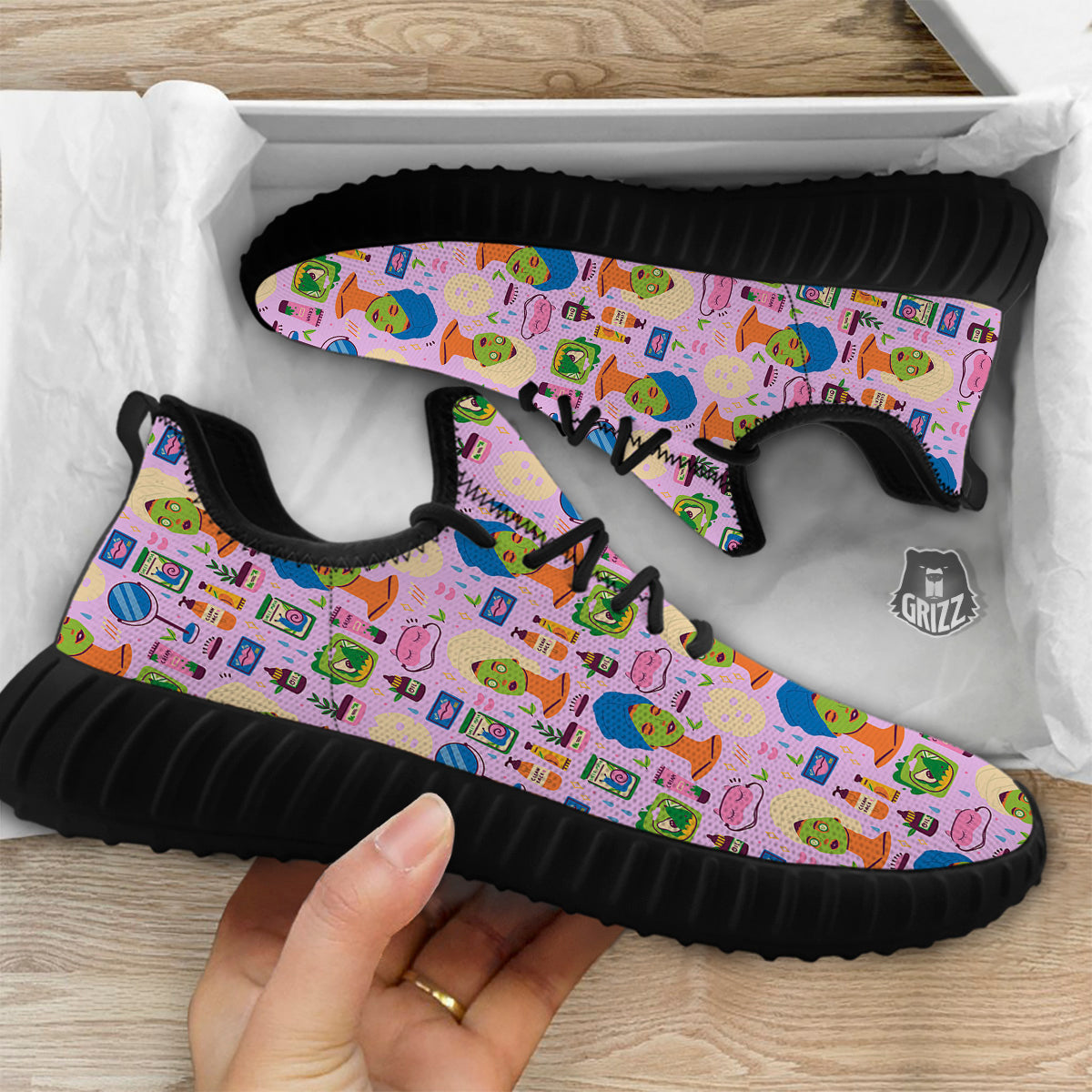 Skin Care And Face Care Print Pattern Black Walking Shoes-grizzshop