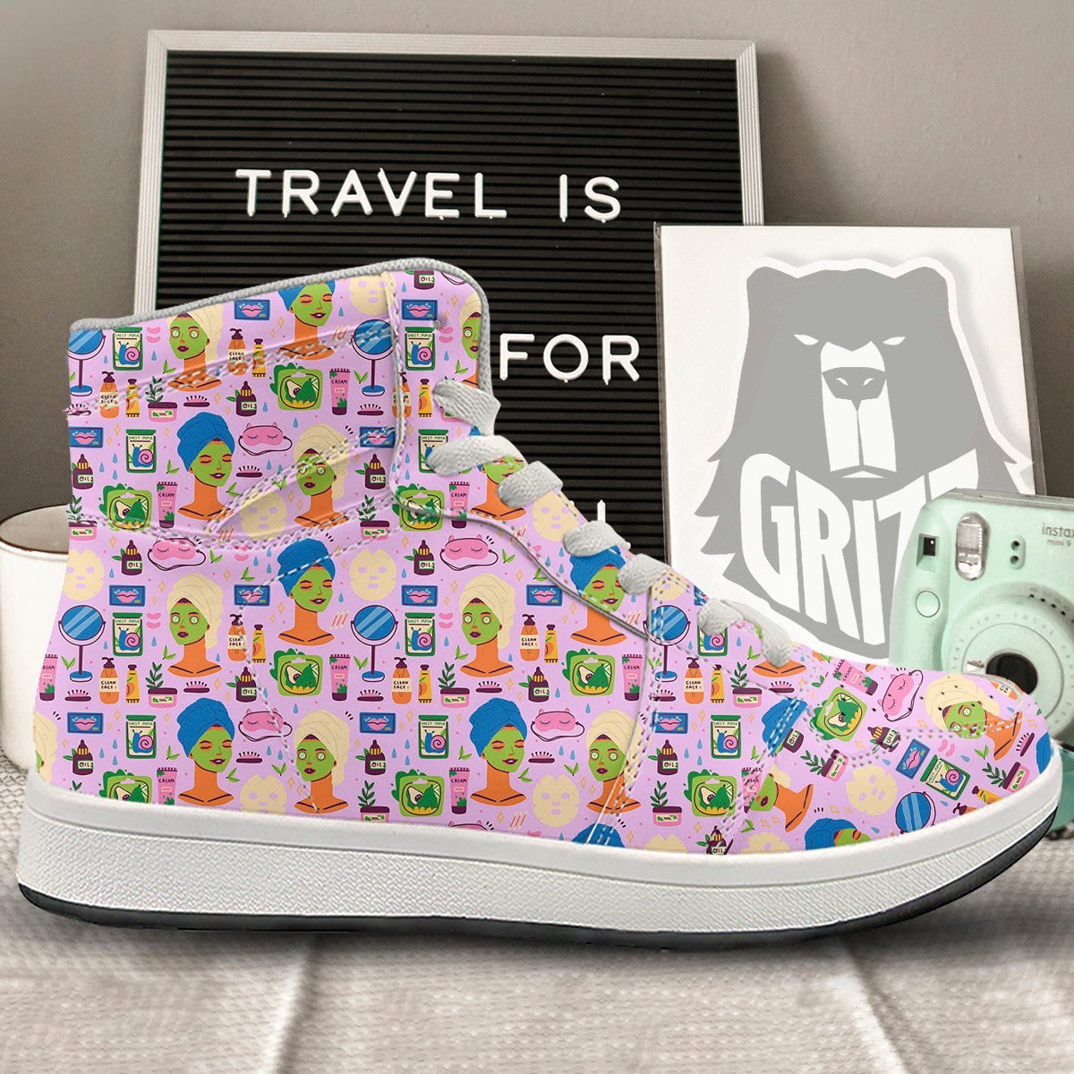 Skin Care And Face Care Print Pattern High Top Sneakers-grizzshop