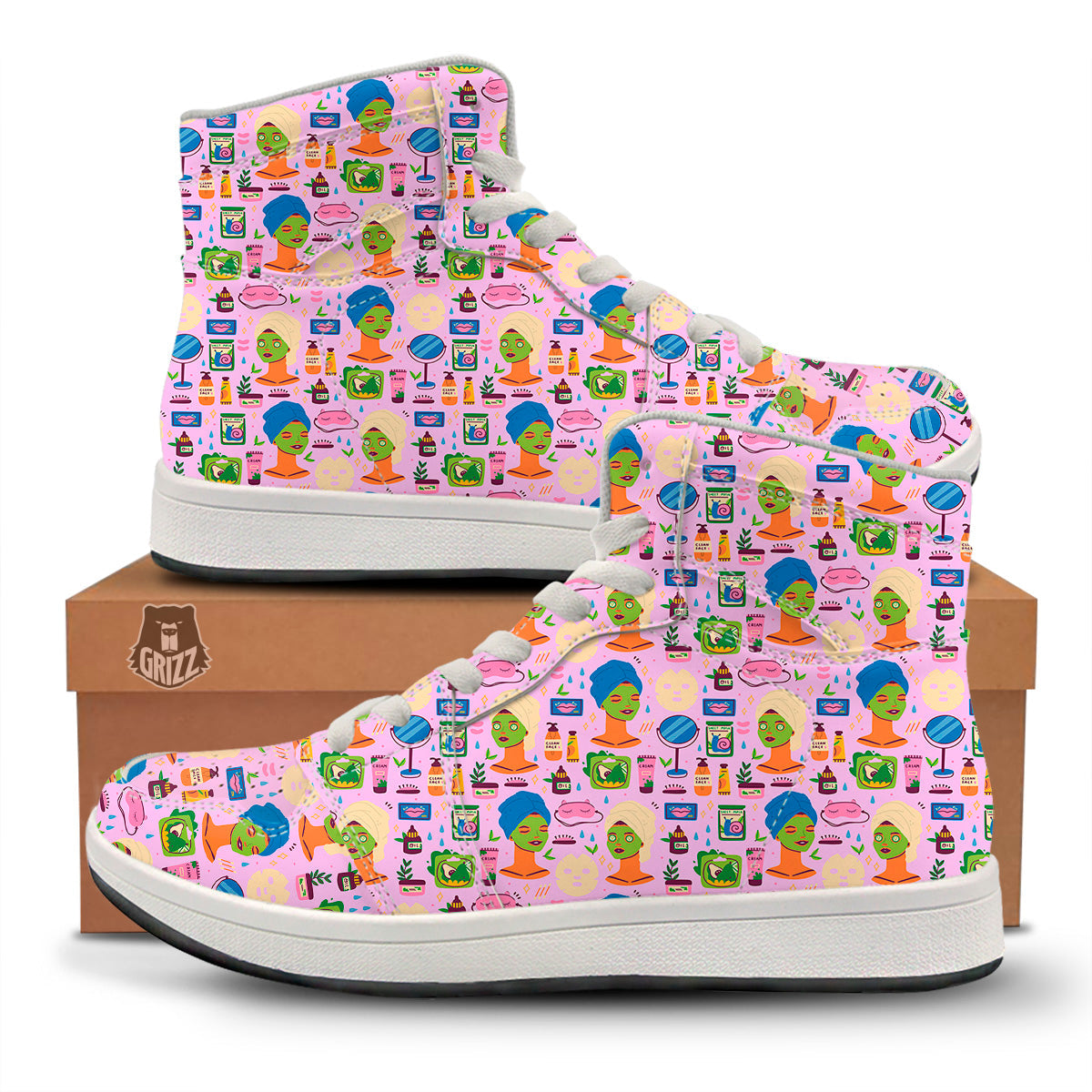 Skin Care And Face Care Print Pattern High Top Sneakers-grizzshop