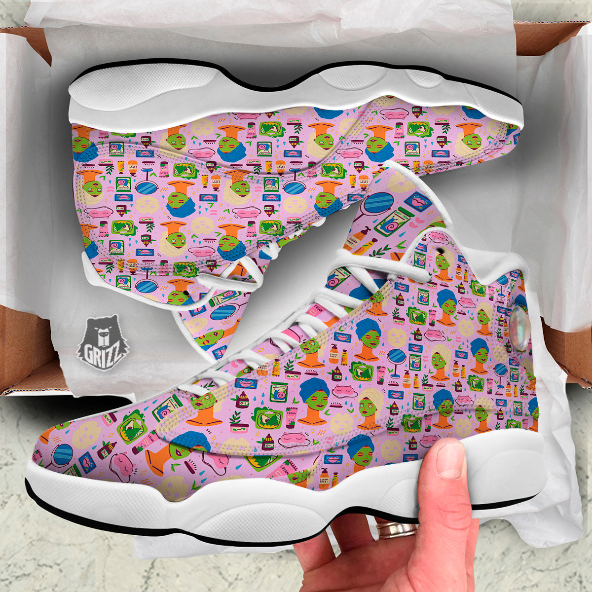 Skin Care And Face Care Print Pattern White Basketball Shoes-grizzshop
