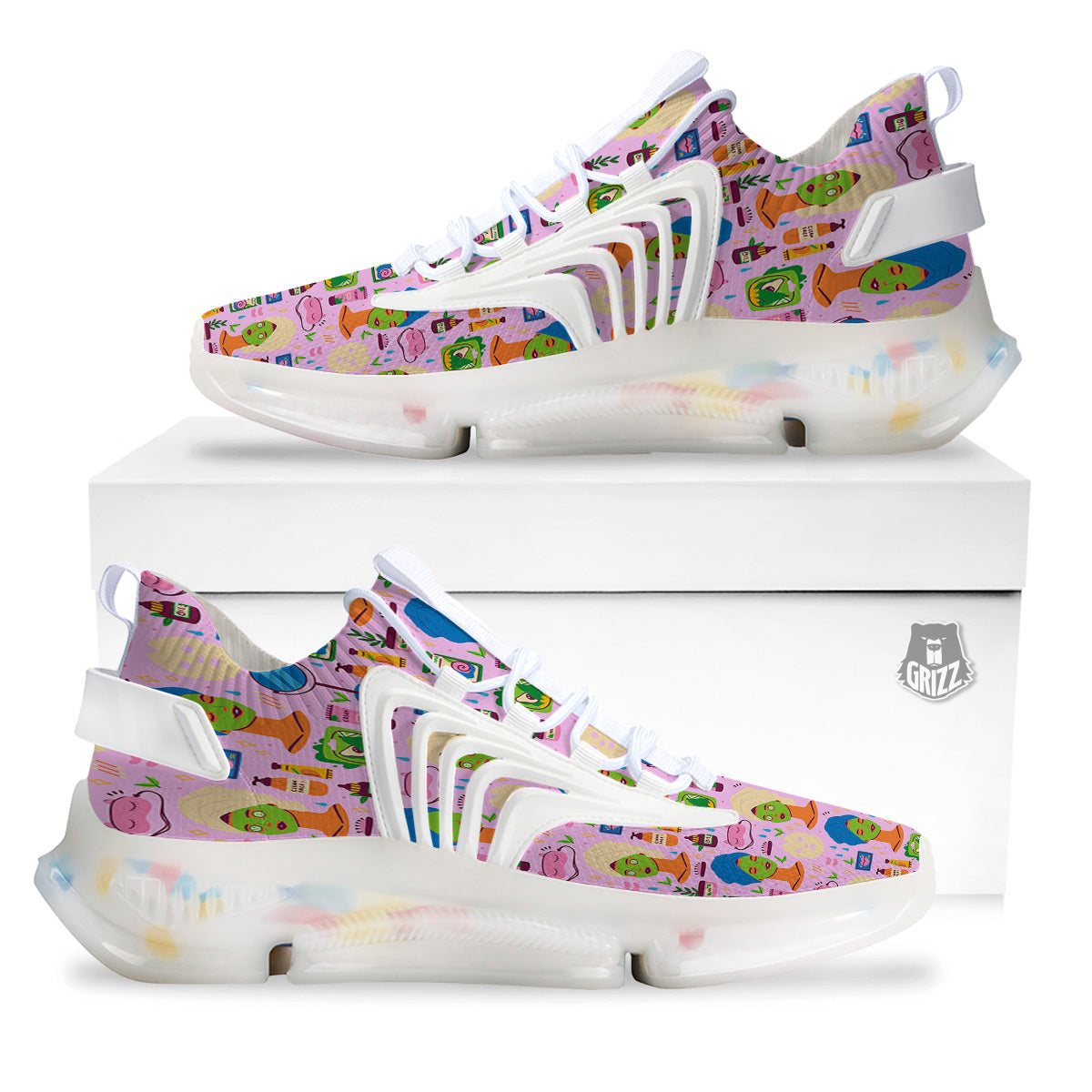 Skin Care And Face Care Print Pattern White Gym Shoes-grizzshop