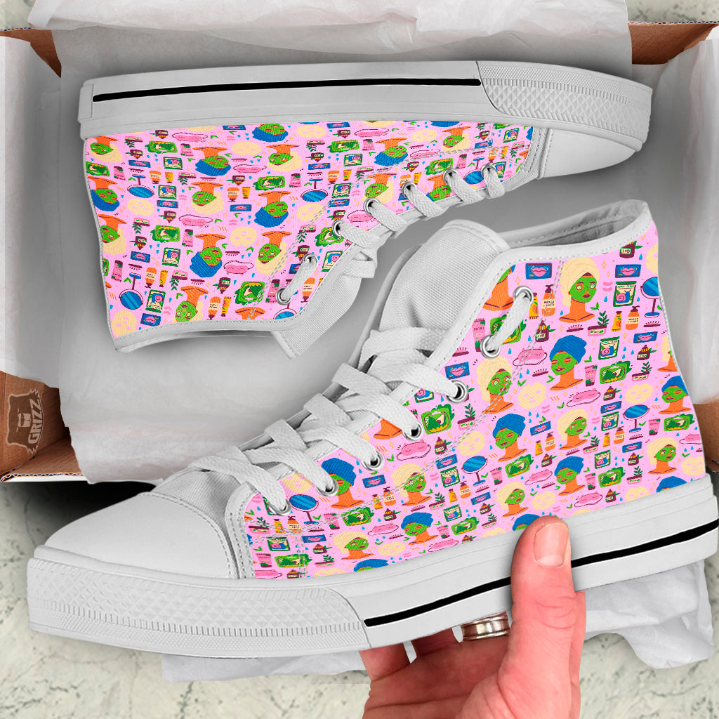 Skin Care And Face Care Print Pattern White High Top Shoes-grizzshop