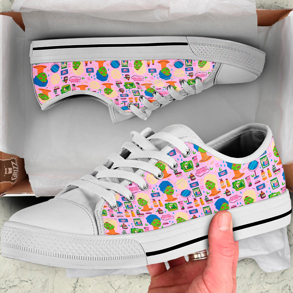 Skin Care And Face Care Print Pattern White Low Top Shoes-grizzshop