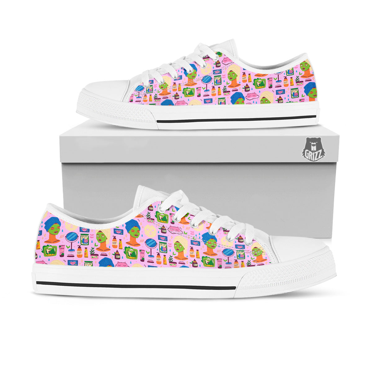 Skin Care And Face Care Print Pattern White Low Top Shoes-grizzshop