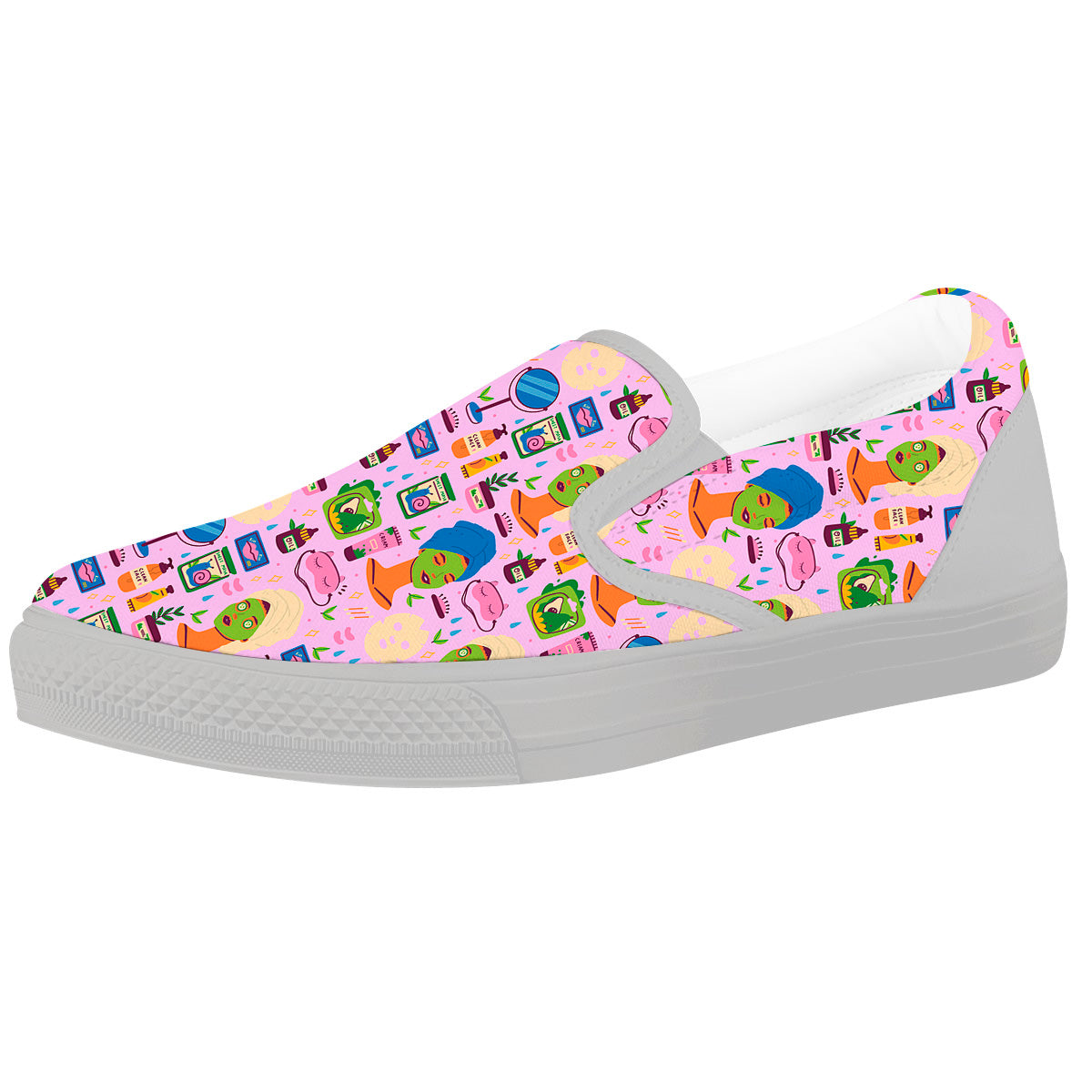 Skin Care And Face Care Print Pattern White Slip On Shoes-grizzshop