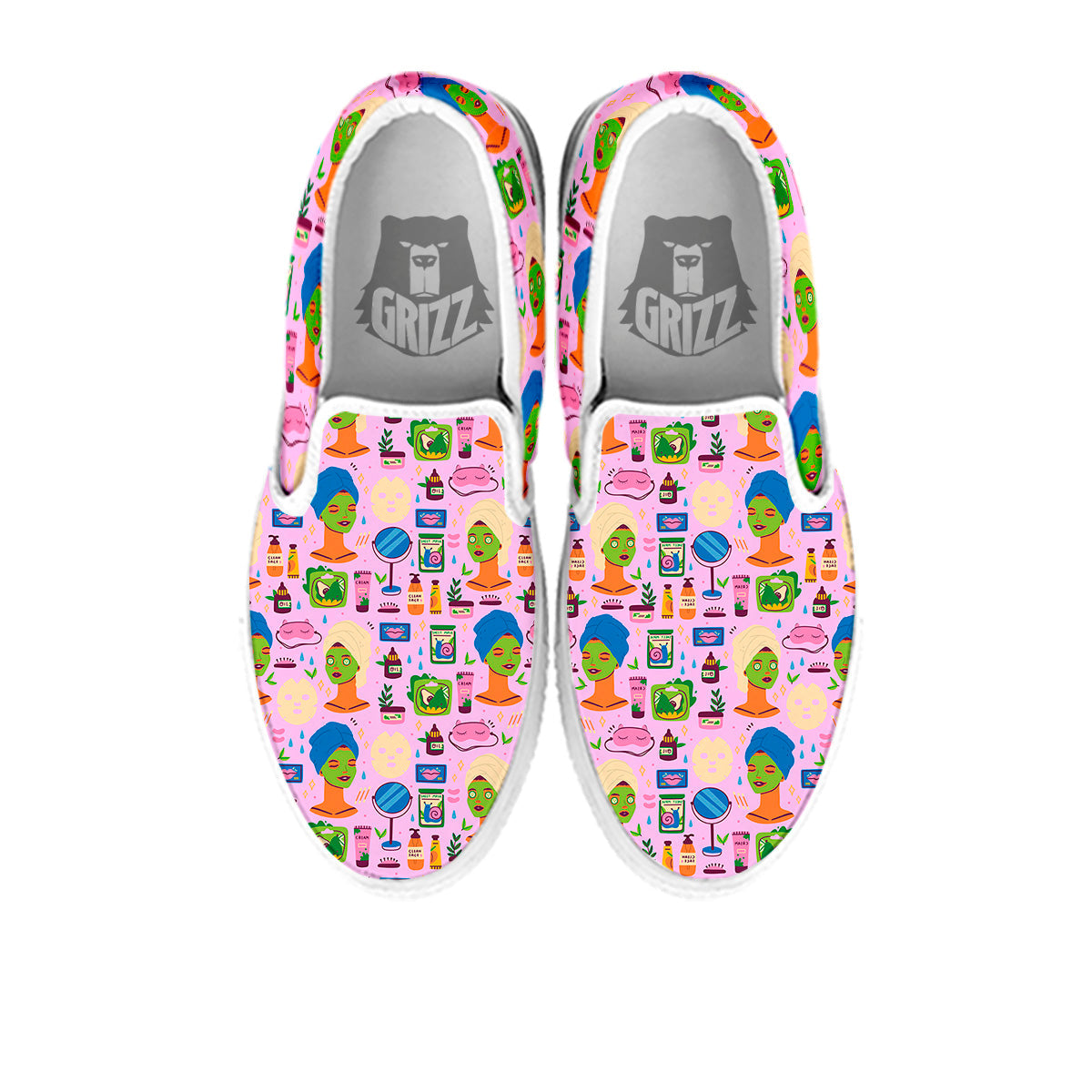 Skin Care And Face Care Print Pattern White Slip On Shoes-grizzshop