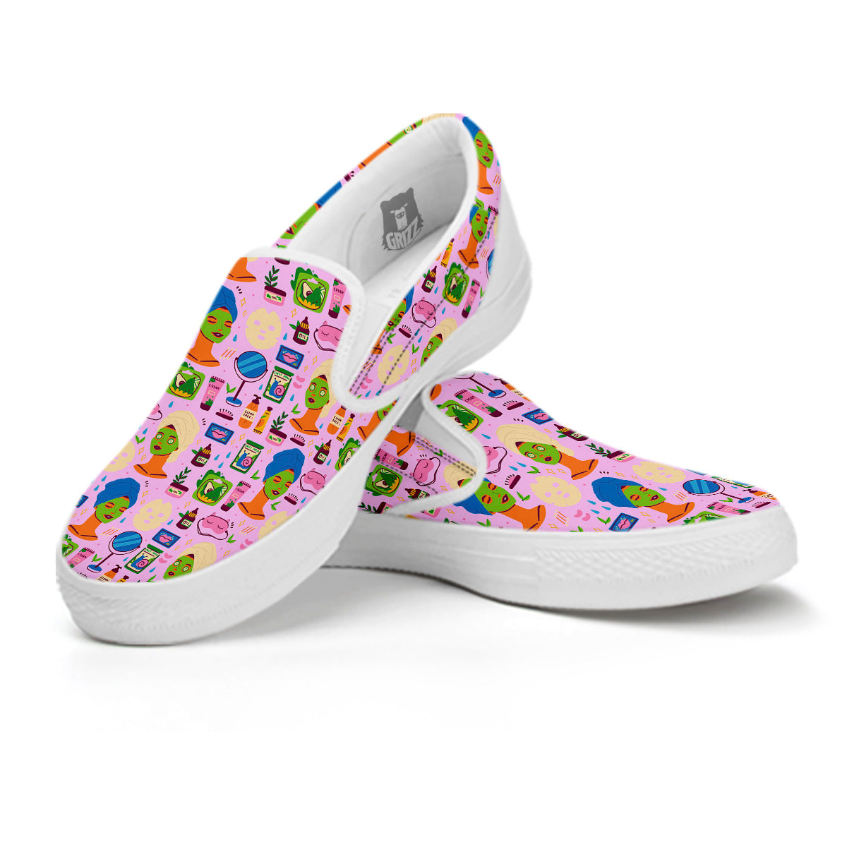 Skin Care And Face Care Print Pattern White Slip On Shoes-grizzshop