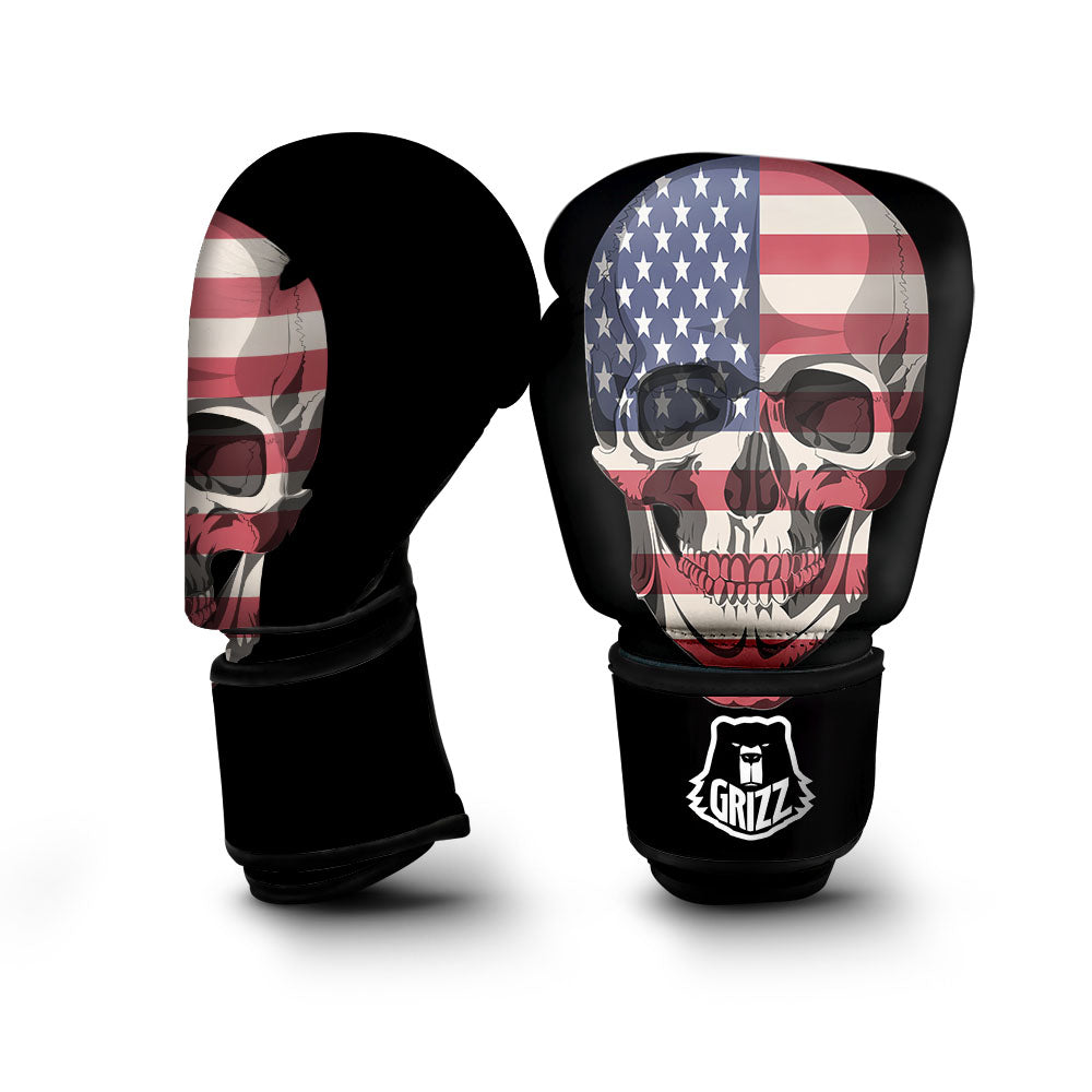 Skull American Flag Print Boxing Gloves-grizzshop