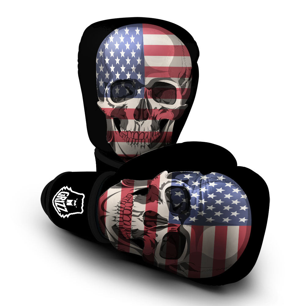 Skull American Flag Print Boxing Gloves-grizzshop