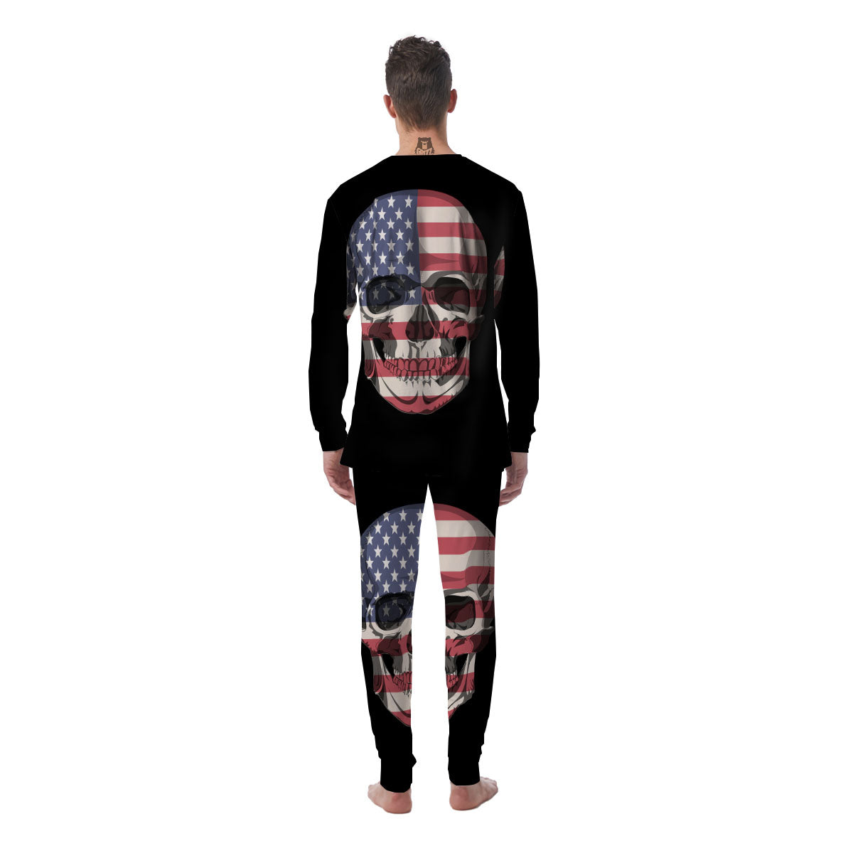 Skull American Flag Print Men's Pajamas-grizzshop