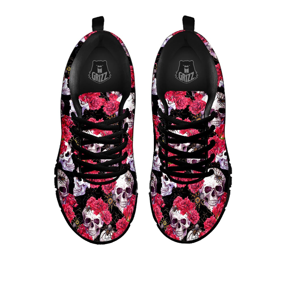 Skull And Rose Print Pattern Black Sneaker-grizzshop