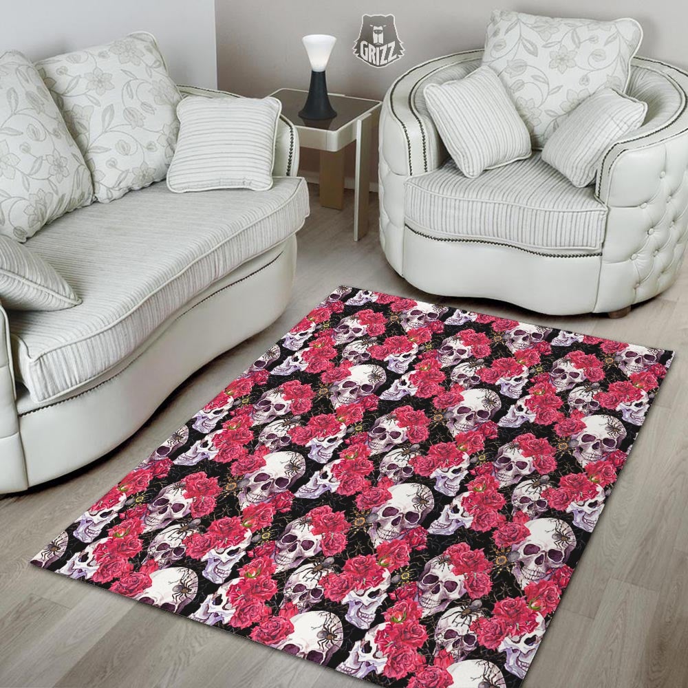 Skull And Rose Print Pattern Floor Mat-grizzshop
