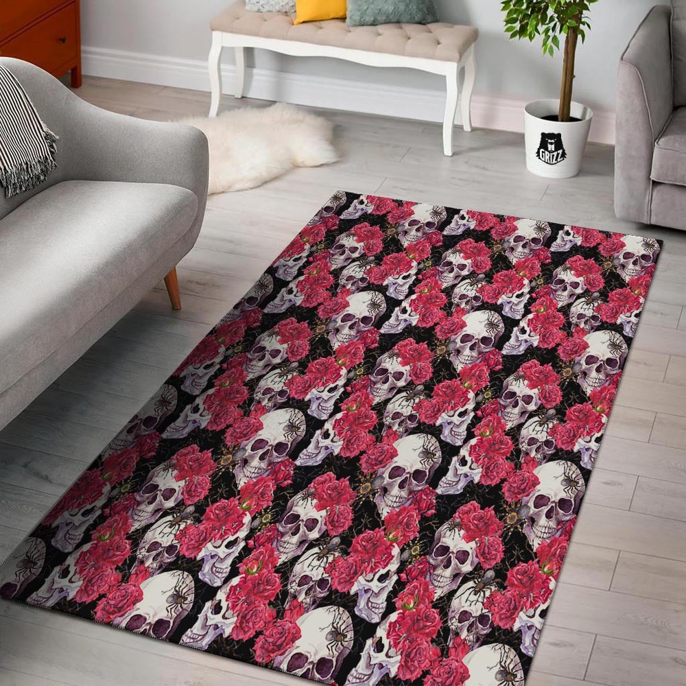 Skull And Rose Print Pattern Floor Mat-grizzshop