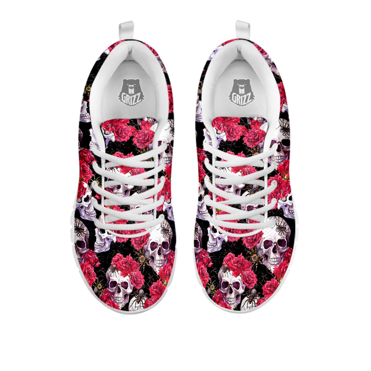 Skull And Rose Print Pattern White Sneaker-grizzshop