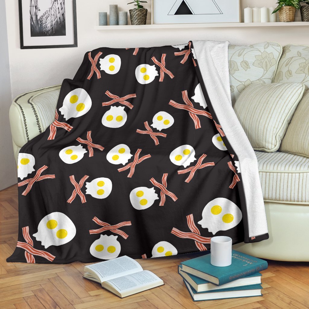 Skull Bacon Egg Pattern Print Blanket-grizzshop