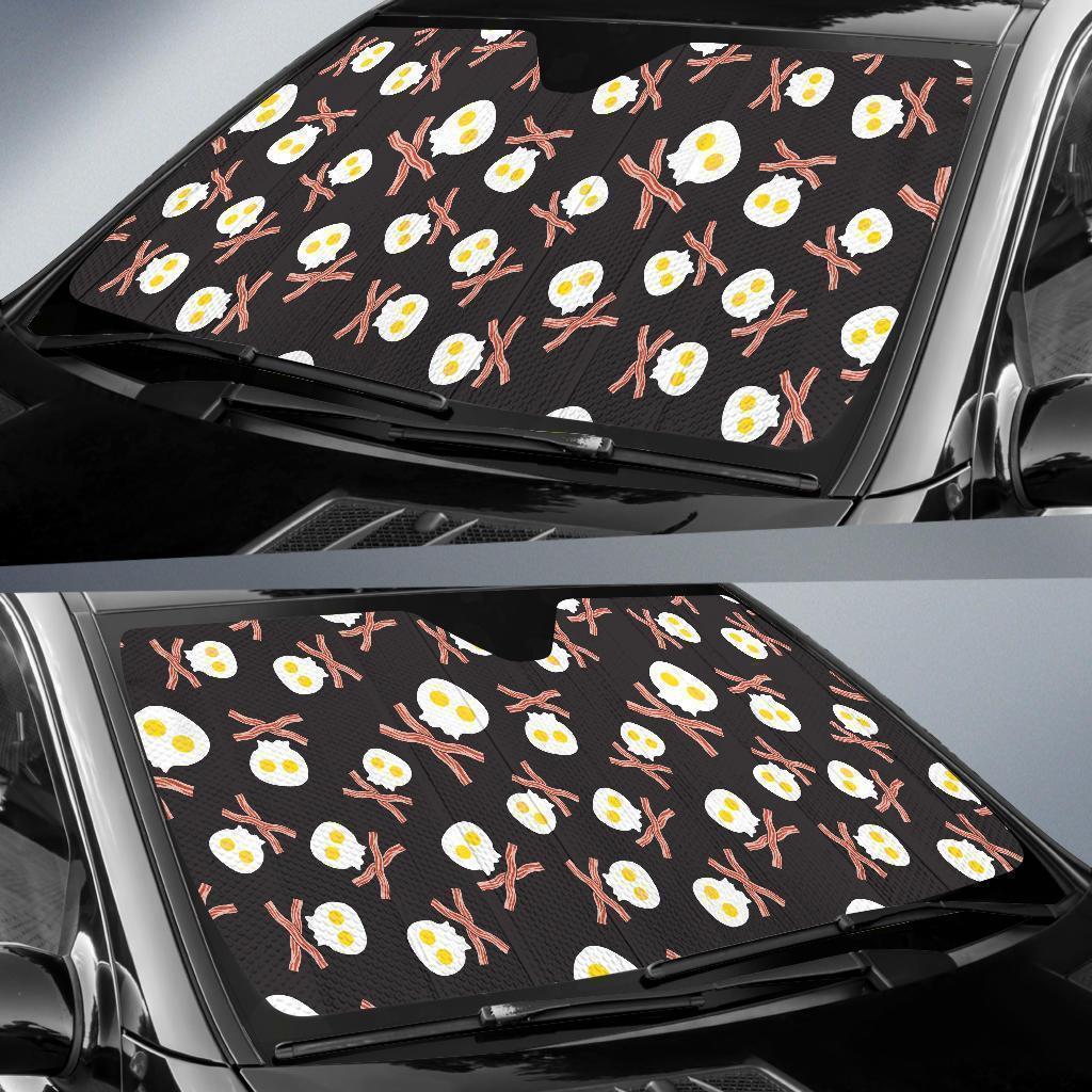 Skull Bacon Egg Pattern Print Car Sun Shade-grizzshop