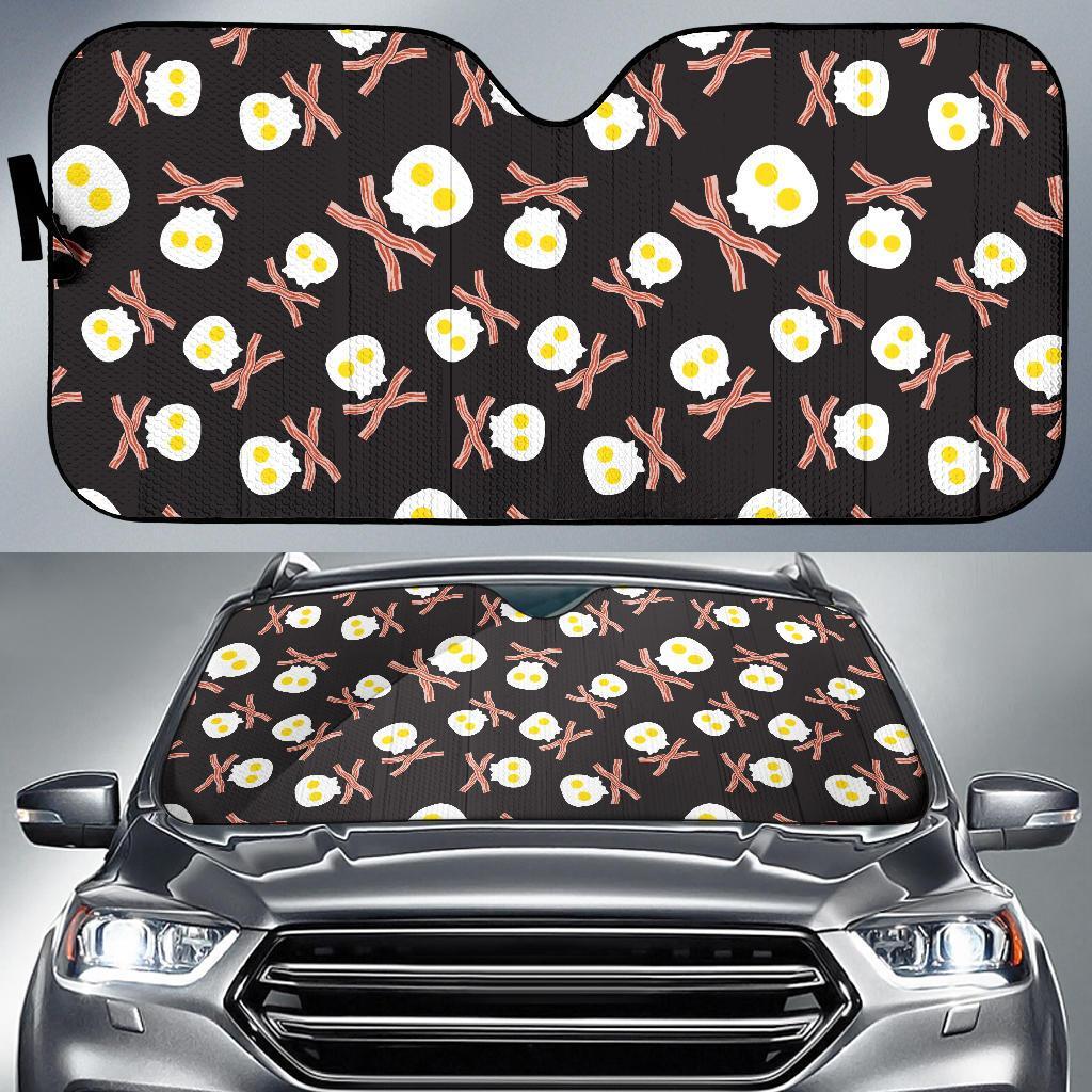 Skull Bacon Egg Pattern Print Car Sun Shade-grizzshop