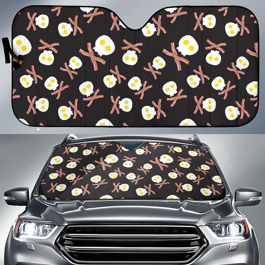 Skull Bacon Egg Pattern Print Car Sun Shade-grizzshop