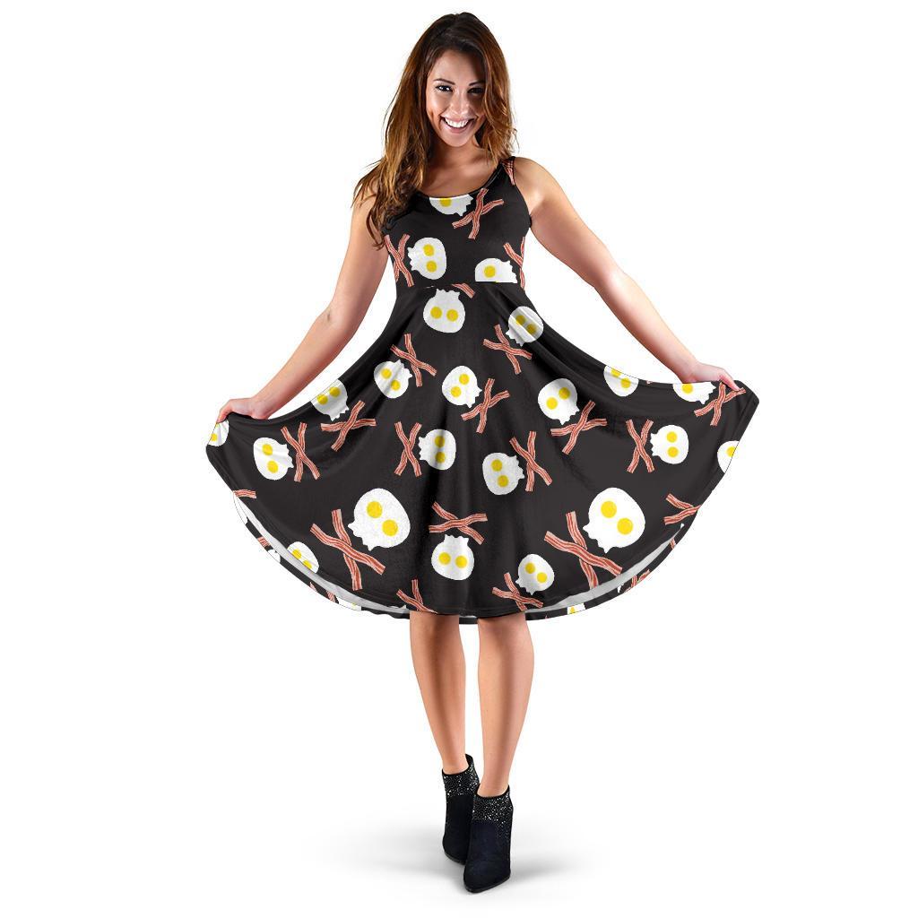 Skull Bacon Egg Pattern Print Dress-grizzshop