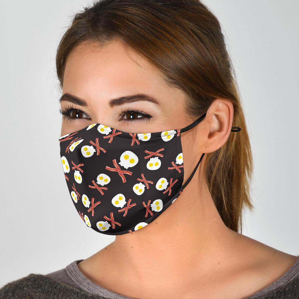 Skull Bacon Egg Pattern Print Face Mask-grizzshop