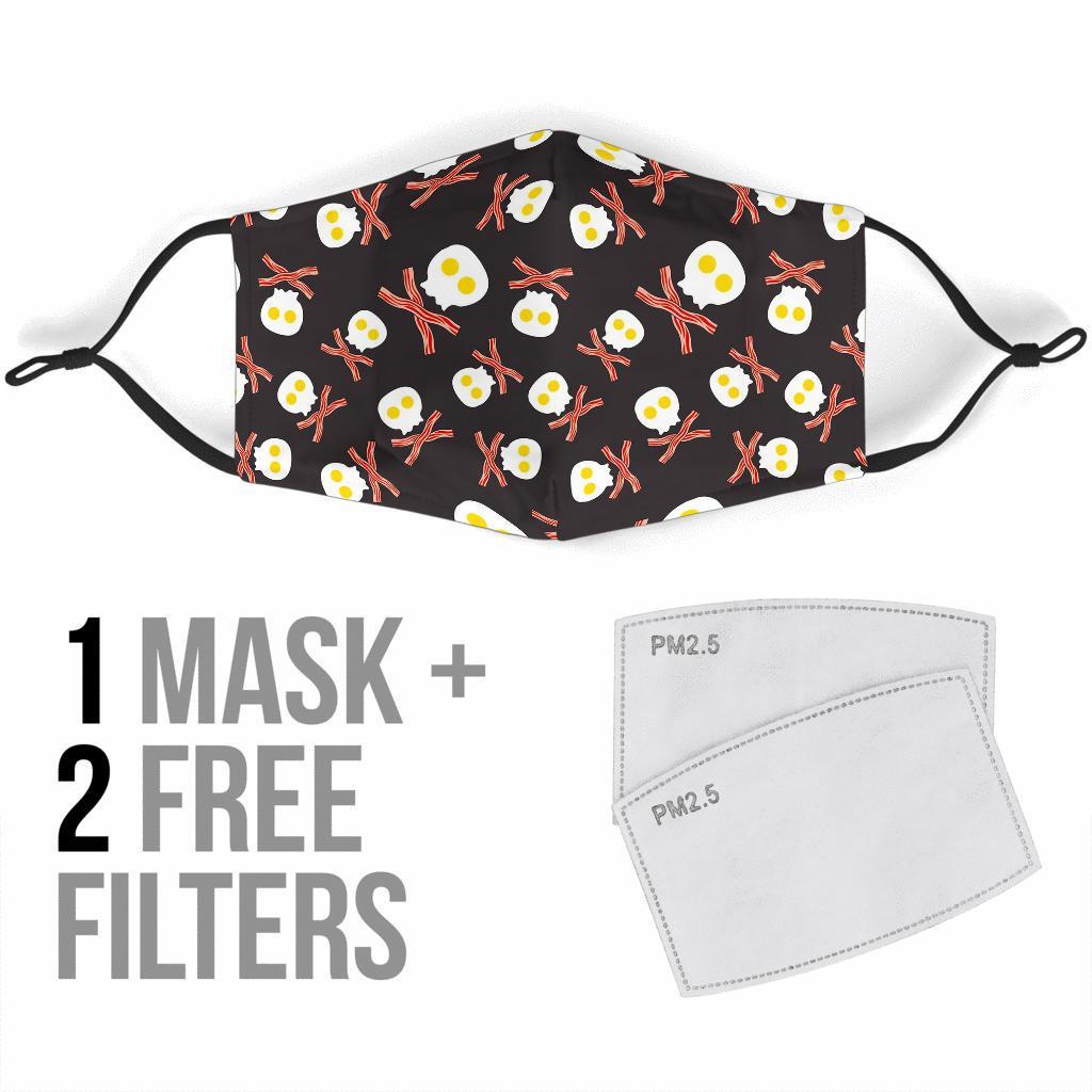 Skull Bacon Egg Pattern Print Face Mask-grizzshop