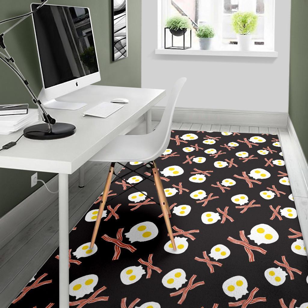 Skull Bacon Egg Pattern Print Floor Mat-grizzshop