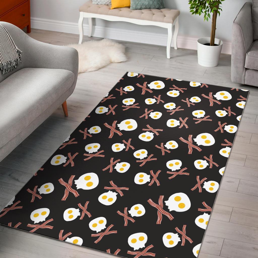 Skull Bacon Egg Pattern Print Floor Mat-grizzshop