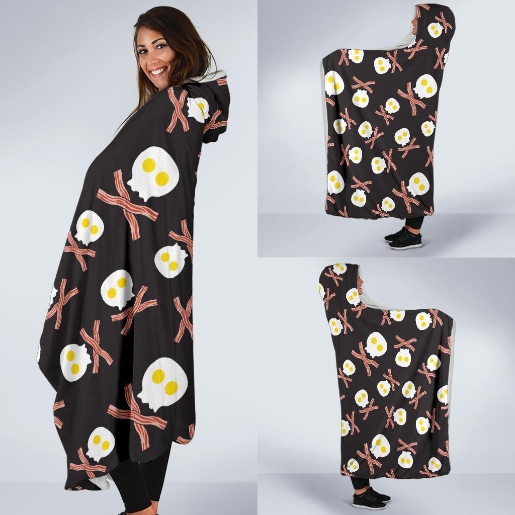 Skull Bacon Egg Pattern Print Hooded Blanket-grizzshop