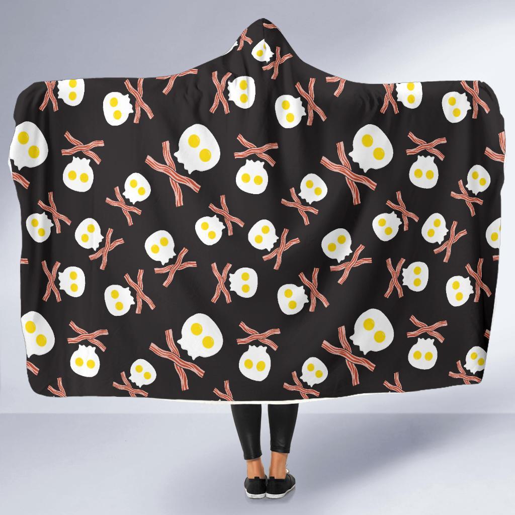 Skull Bacon Egg Pattern Print Hooded Blanket-grizzshop