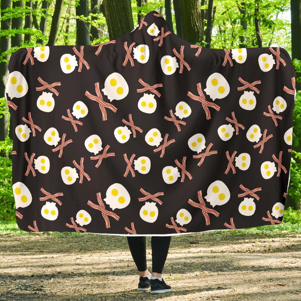 Skull Bacon Egg Pattern Print Hooded Blanket-grizzshop