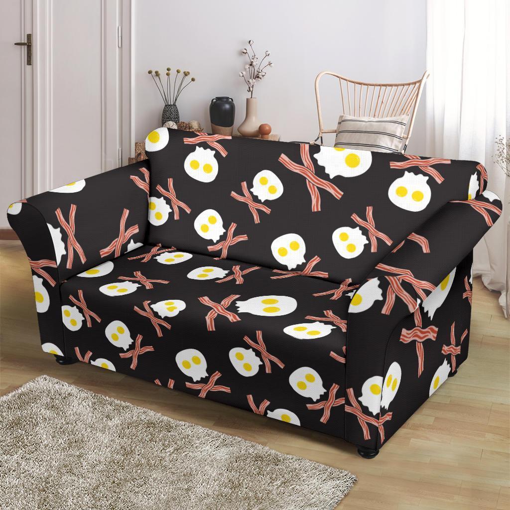 Skull Bacon Egg Pattern Print Loveseat Cover-grizzshop