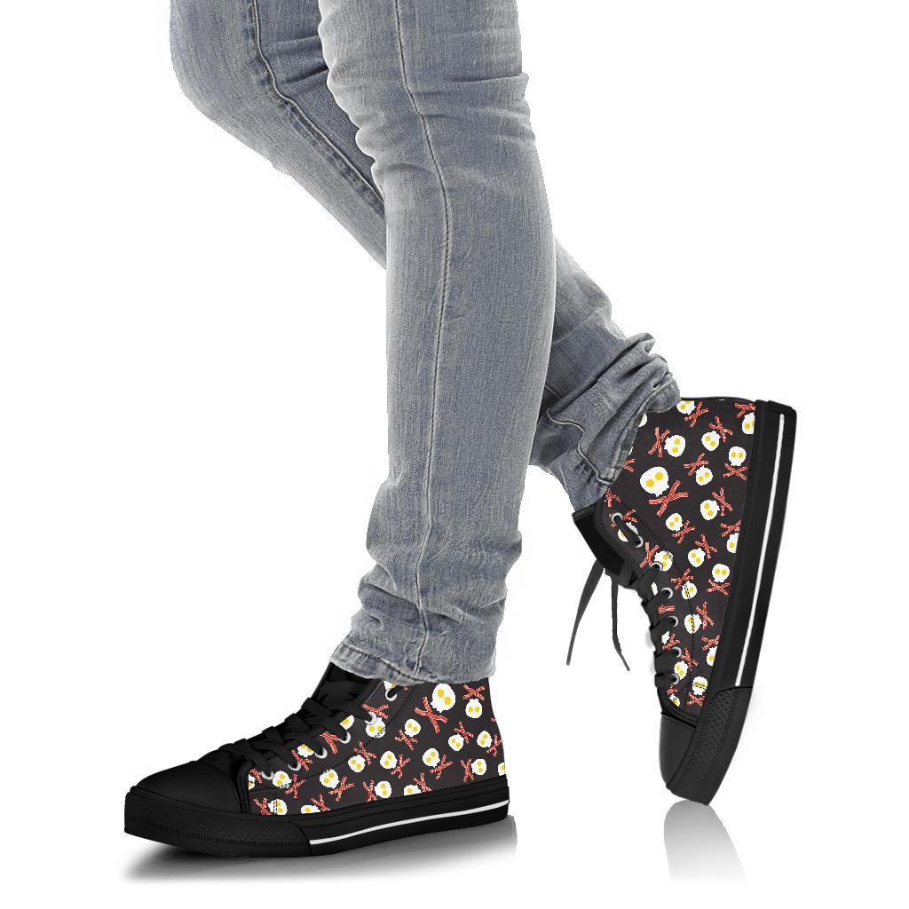 Skull Bacon Egg Pattern Print Men Women's High Top Shoes-grizzshop