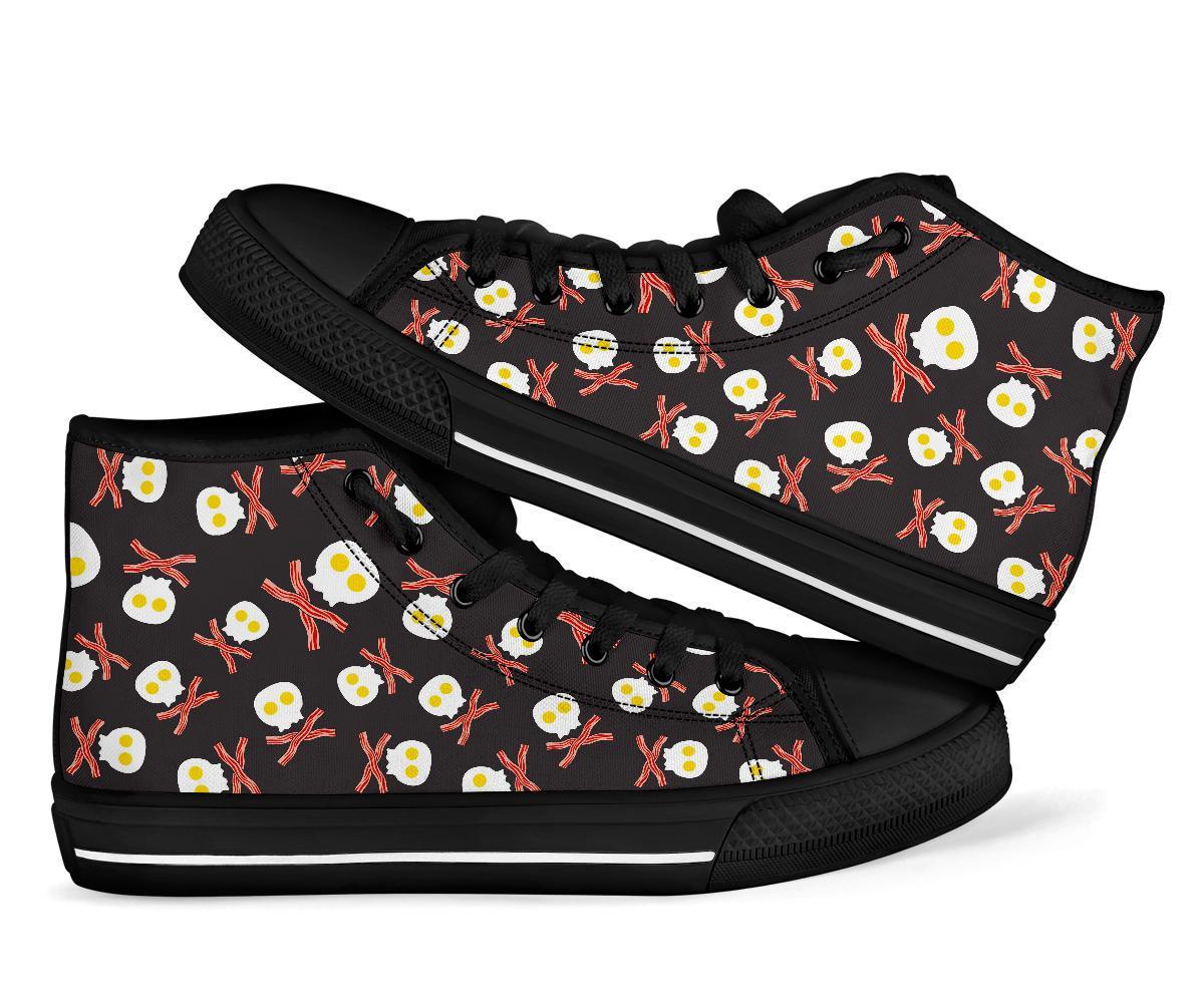 Skull Bacon Egg Pattern Print Men Women's High Top Shoes-grizzshop