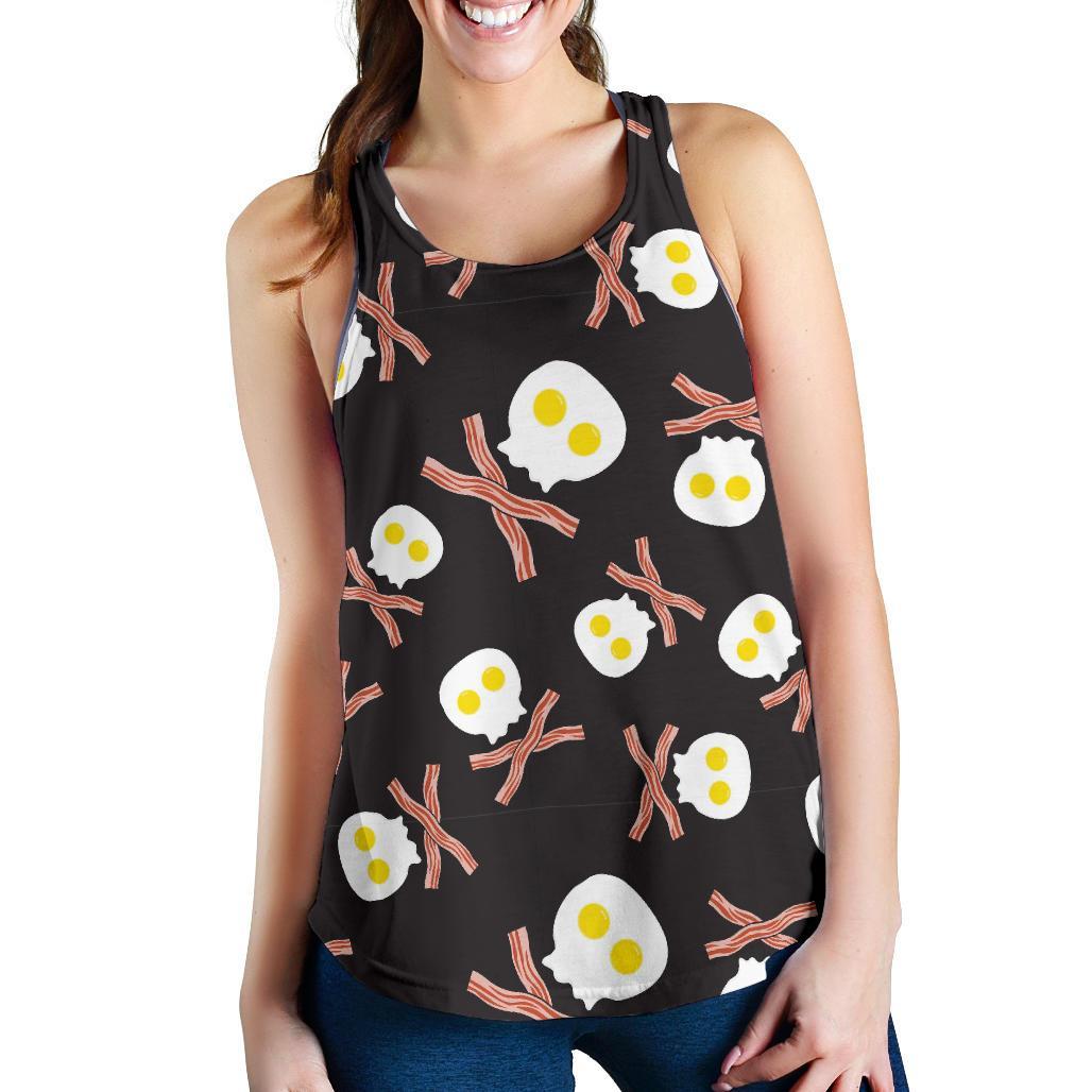 Skull Bacon Egg Pattern Print Racerback Tank Tops-grizzshop