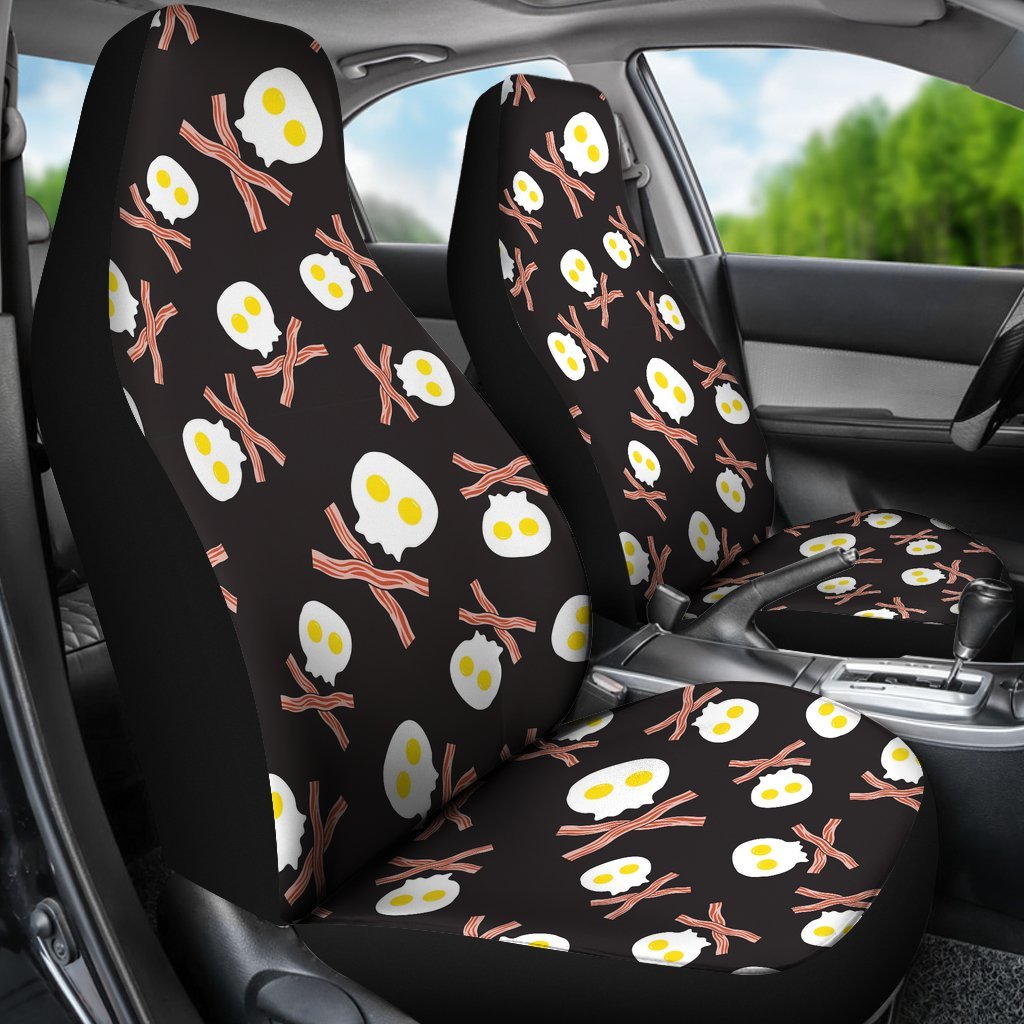 Skull Bacon Egg Pattern Print Universal Fit Car Seat Cover-grizzshop