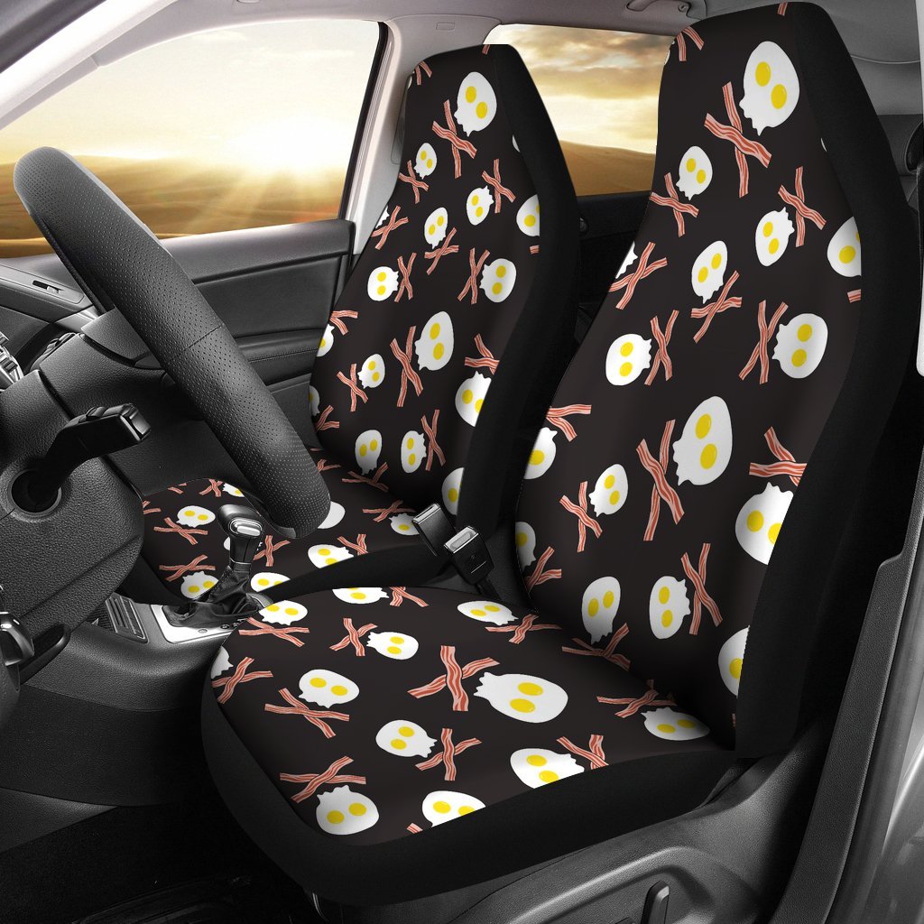 Skull Bacon Egg Pattern Print Universal Fit Car Seat Cover-grizzshop