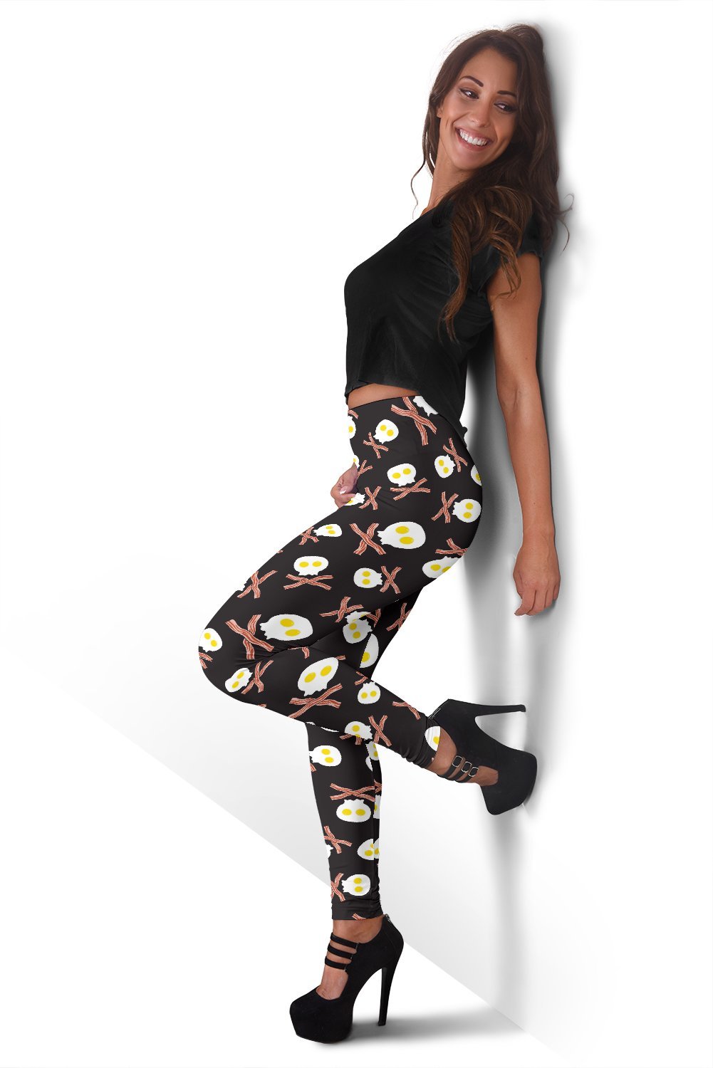 Skull Bacon Egg Pattern Print Women Leggings-grizzshop