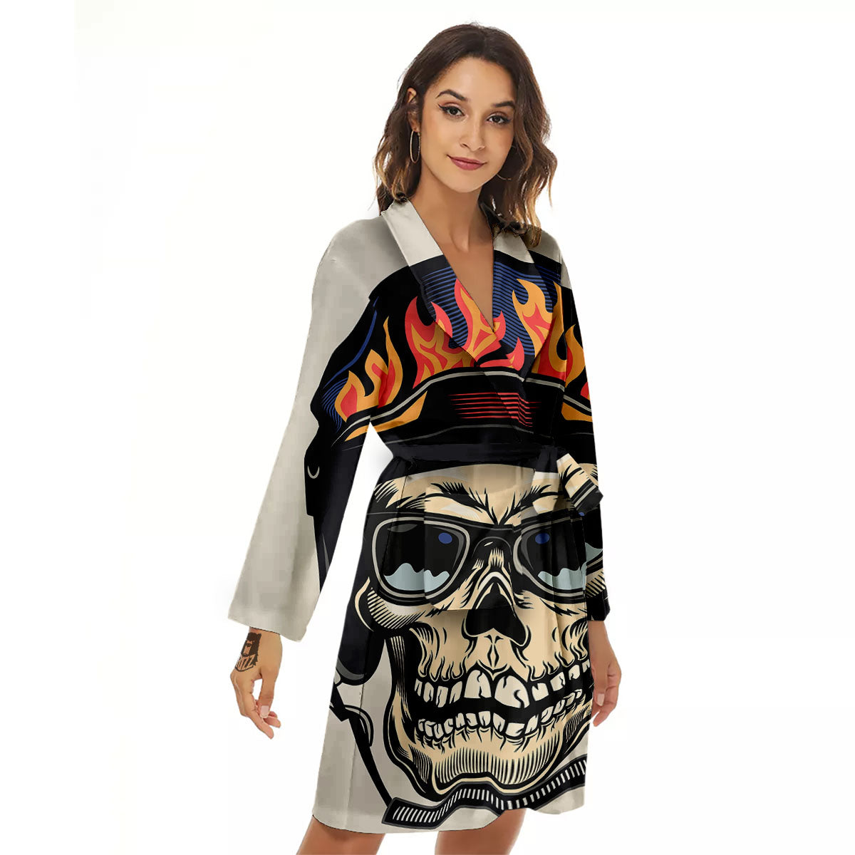 Skull Biker Helmet Vintage Print Women's Robe-grizzshop