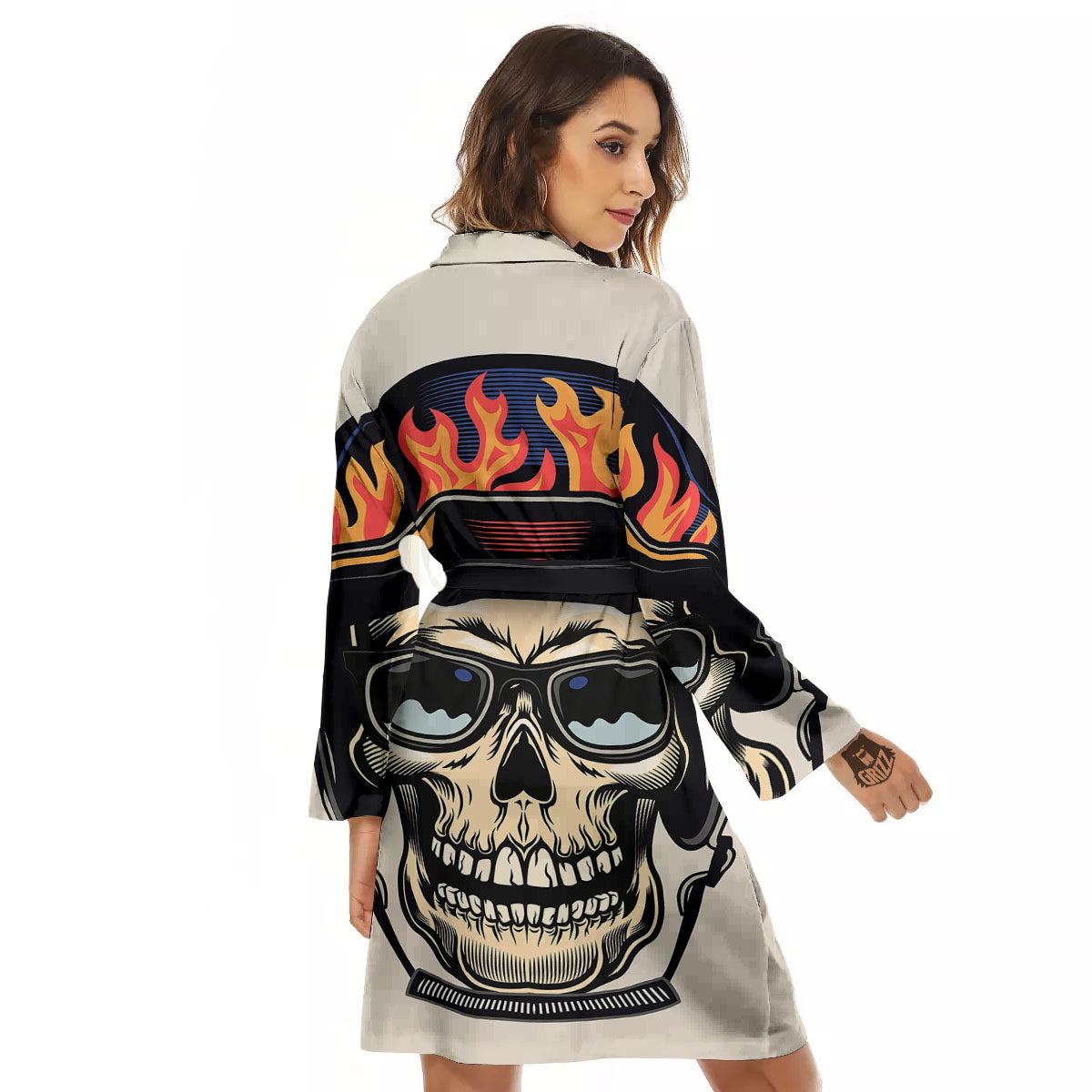 Skull Biker Helmet Vintage Print Women's Robe-grizzshop