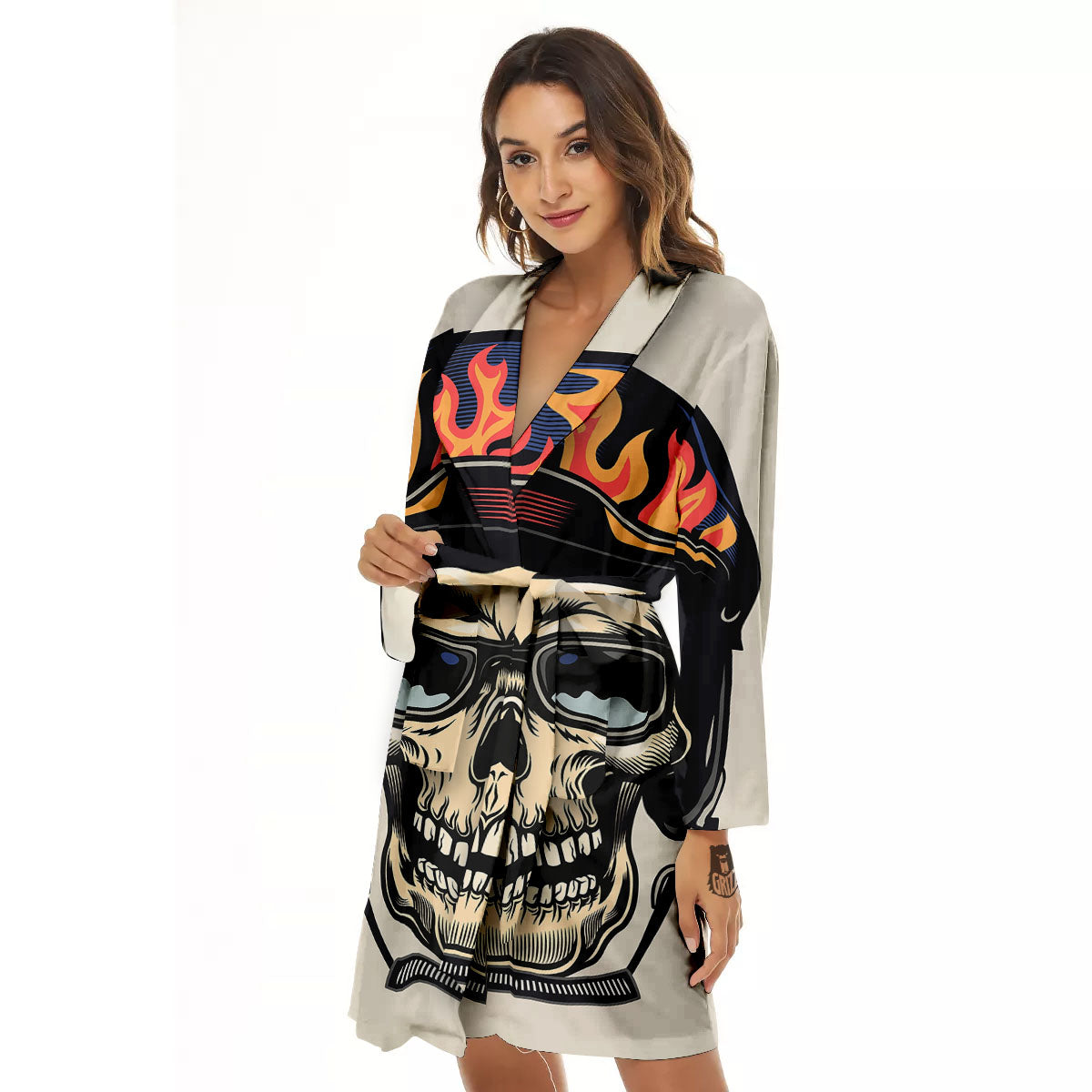 Skull Biker Helmet Vintage Print Women's Robe-grizzshop