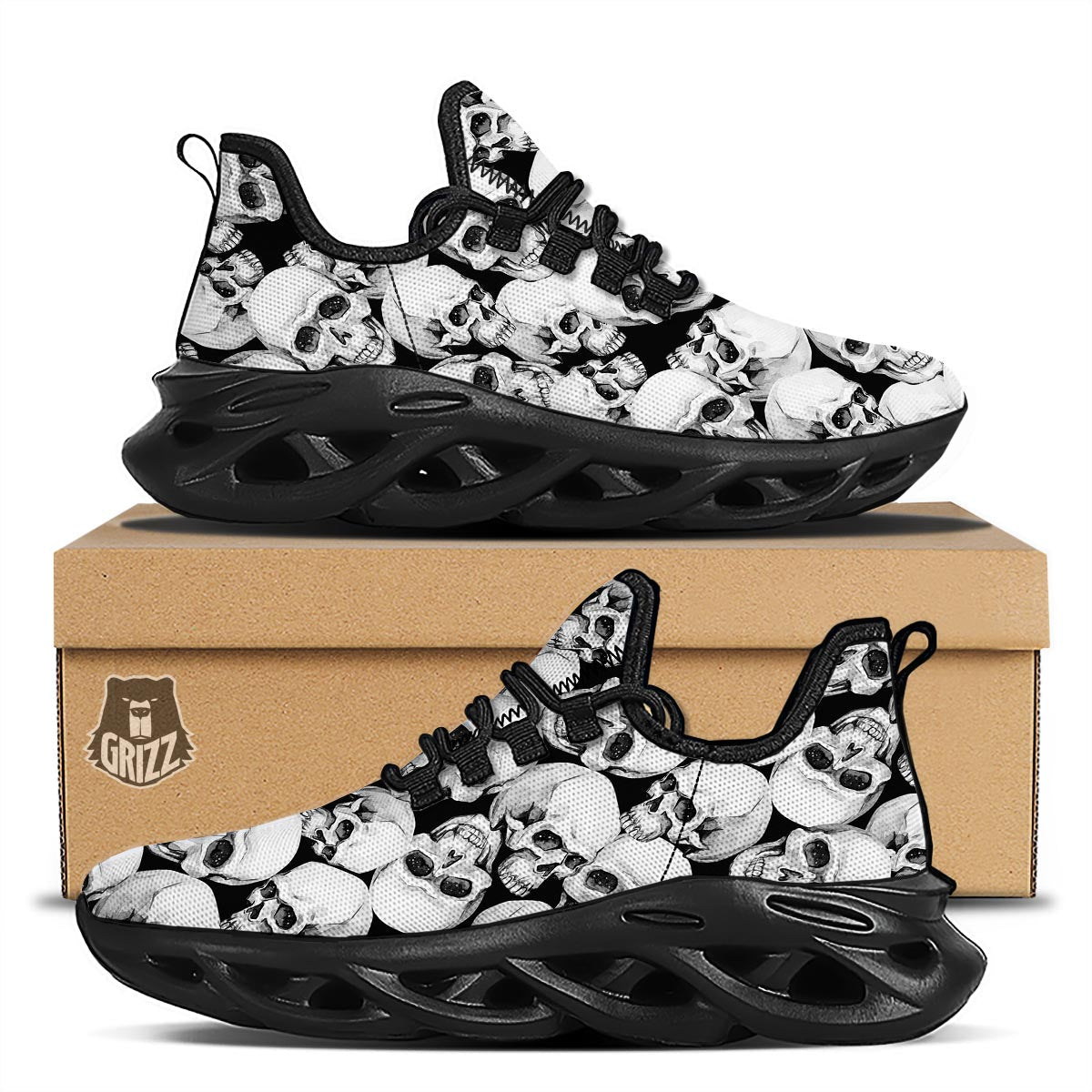 Skull Black Running Shoes-grizzshop