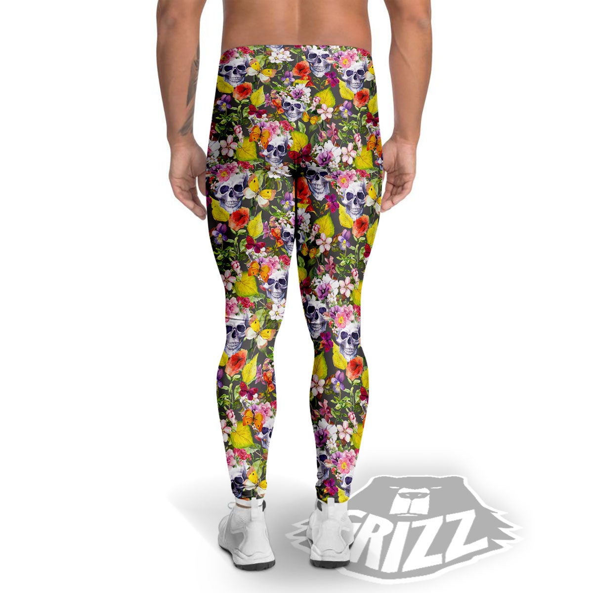 Skull Blossom Flowers Print Pattern Men's Leggings-grizzshop