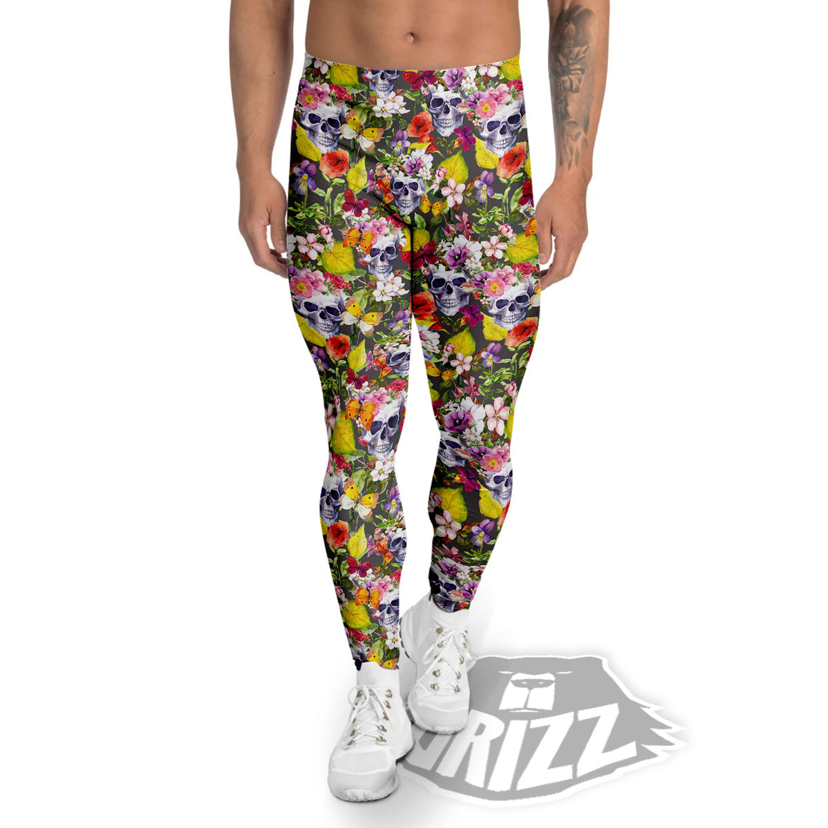 Skull Blossom Flowers Print Pattern Men's Leggings-grizzshop