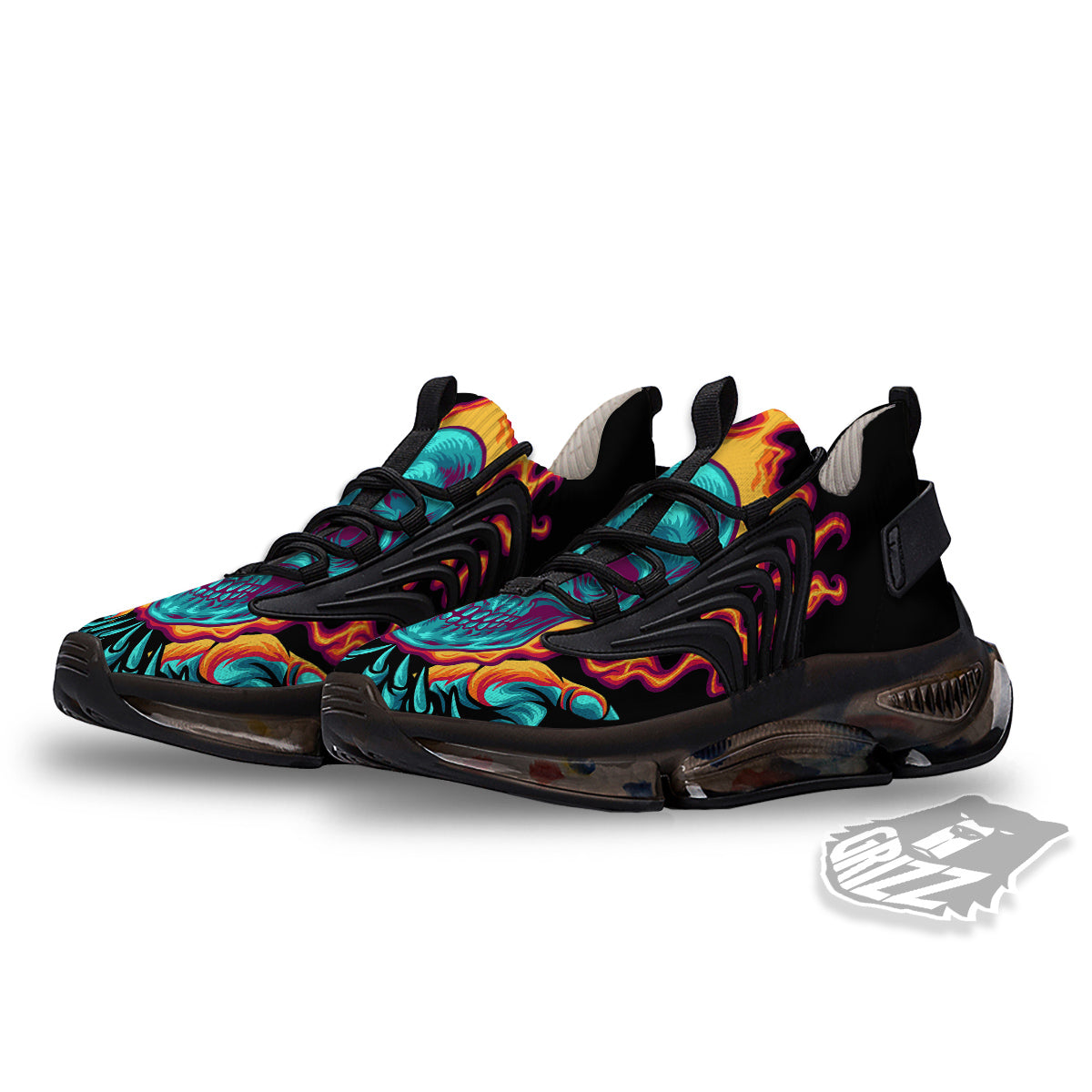 Skull Burning Print Black Gym Shoes-grizzshop