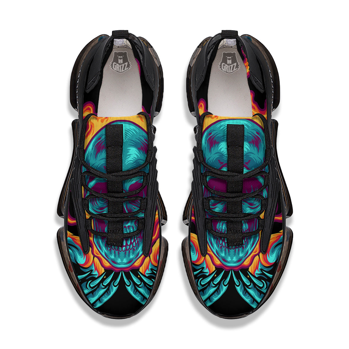 Skull Burning Print Black Gym Shoes-grizzshop