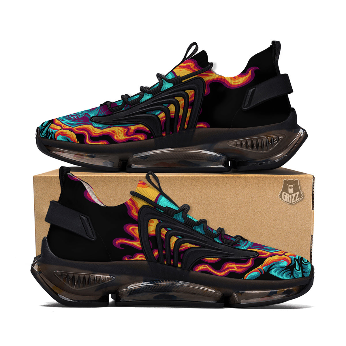 Skull Burning Print Black Gym Shoes-grizzshop