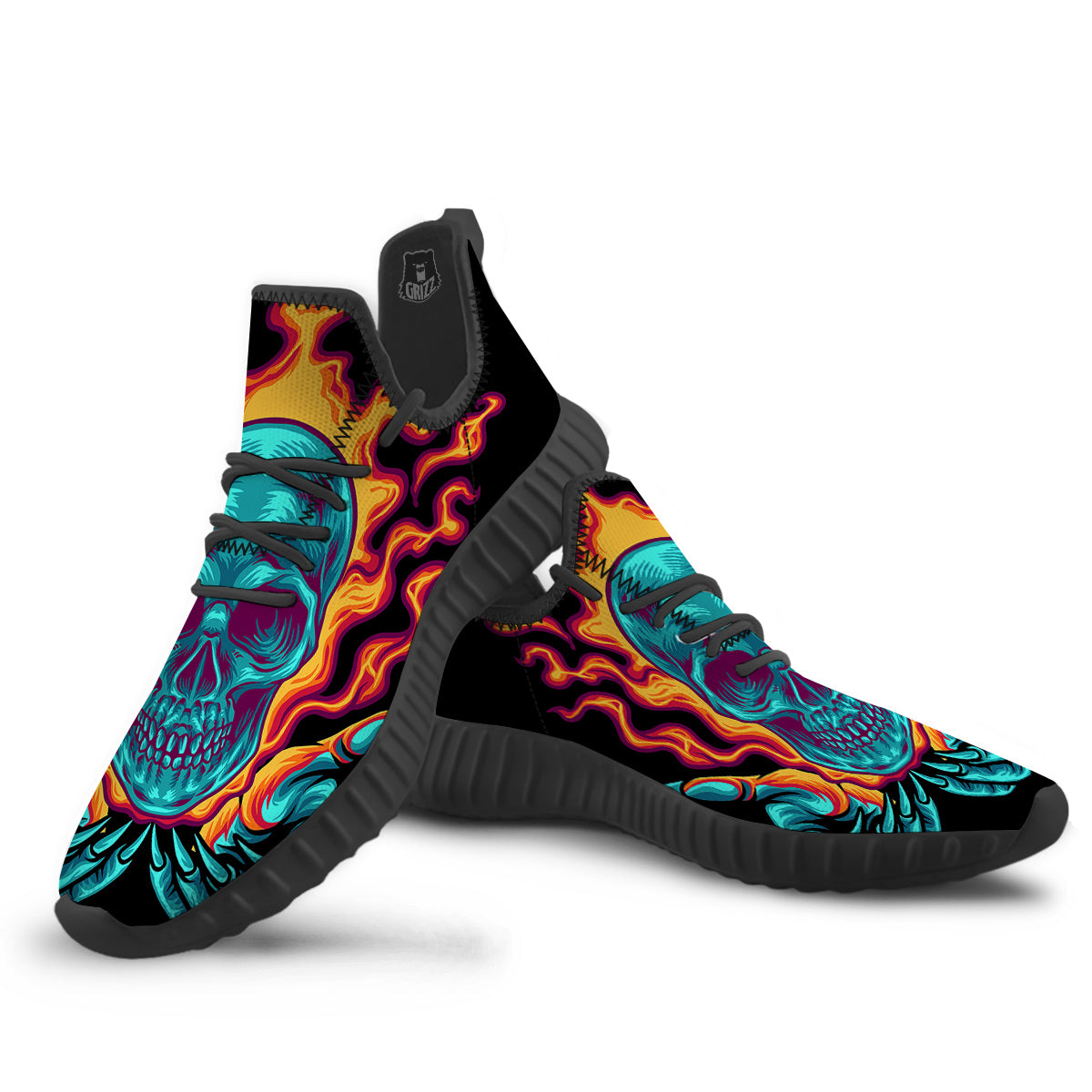 Skull Burning Print Black Walking Shoes-grizzshop