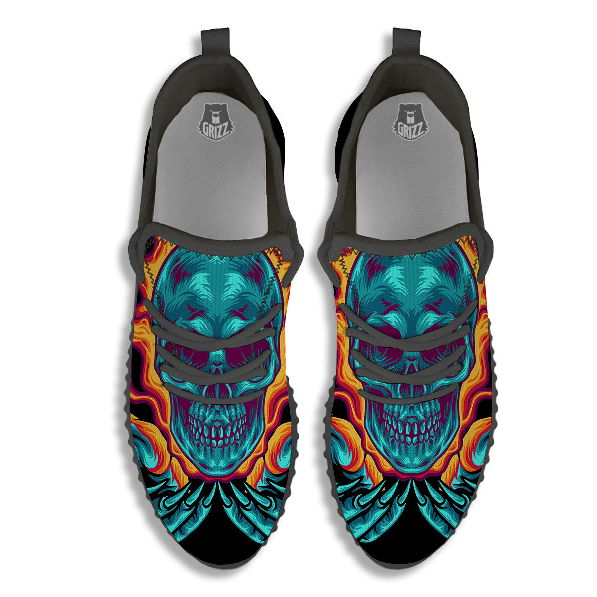 Skull Burning Print Black Walking Shoes-grizzshop